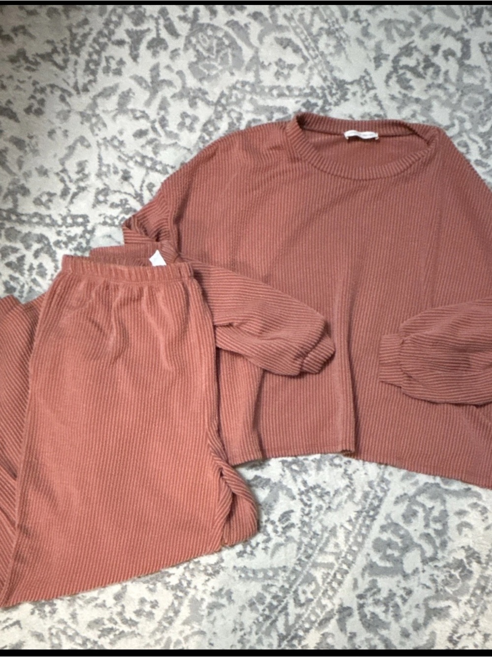 Lovely Melody Women's Pink 2-Piece Ribbed Knit Set Sweatshirt & Pants XL
